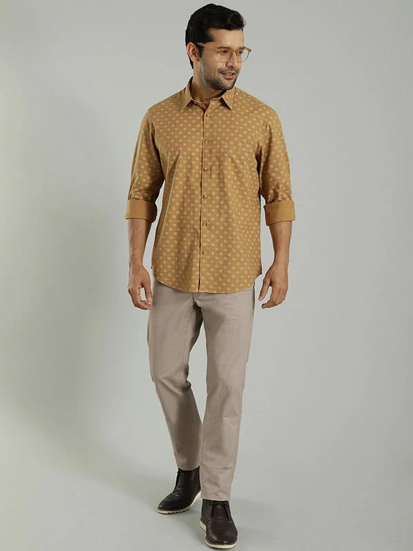 Indian Terrain Men All Over Print Khaki Shirt